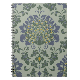 Caderno Espiral Padrão de colheita sem costura com pássaro românti