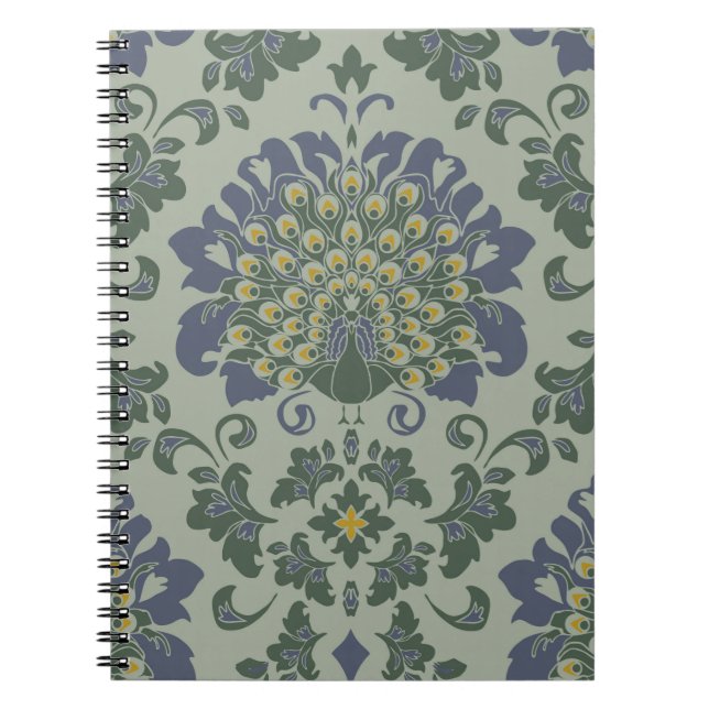 Caderno Espiral Padrão de colheita sem costura com pássaro românti (Frente)