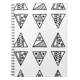 Caderno Espiral Padrão de colheita sem costura. Geometri preto e b