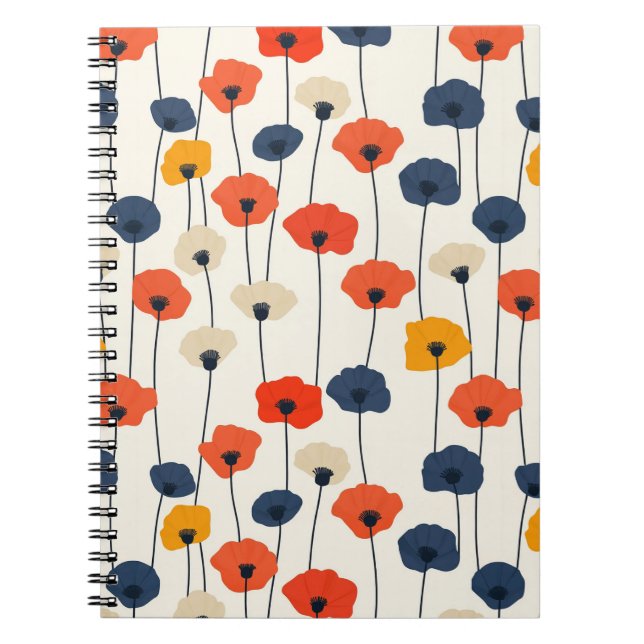 Caderno Espiral Padrão de coloração aquosa de papoilas (Frente)