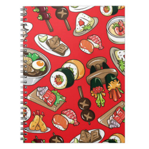 Caderno Espiral padrão de comida japonês uniforme