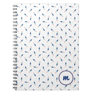 Caderno Espiral Padrão de Cone de Sorvete Fofo Personalizado Monog