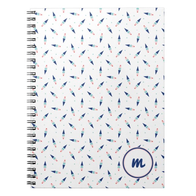 Caderno Espiral Padrão de Cone de Sorvete Fofo Personalizado Monog (Frente)