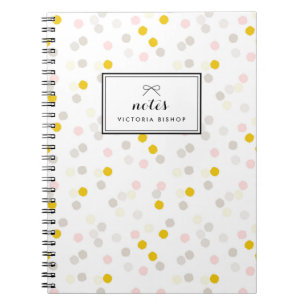 Caderno Espiral Padrão de Confetti Amarelo Pastel Cor-de-Rosa Pers