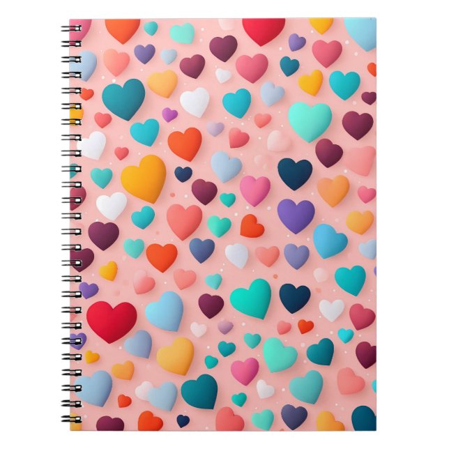 Caderno Espiral Padrão de Coração Multicolorido (Frente)