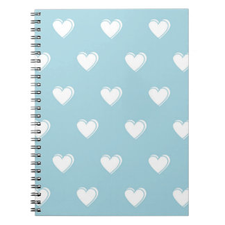 Caderno Espiral Padrão de Coração Simples Branco Azul