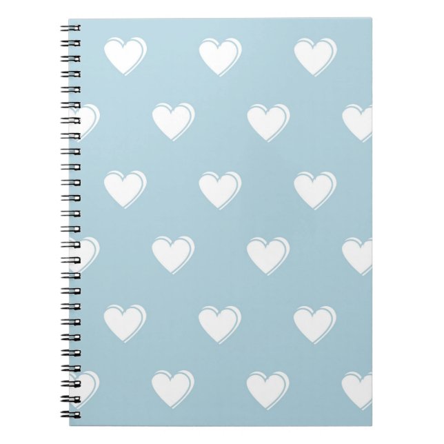 Caderno Espiral Padrão de Coração Simples Branco Azul (Frente)