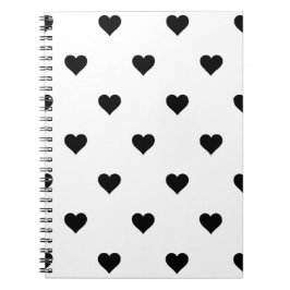 Caderno Espiral Padrão de Coração Simples, Branco e Preto