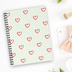 Caderno Espiral Padrão de Coração Vermelho, Fofo, Amor