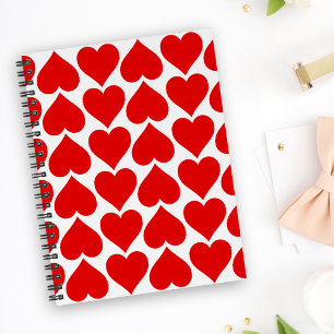 Caderno Espiral Padrão de Coração Vermelho, Romântico, Amor