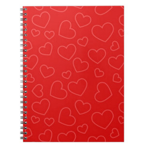 Caderno Espiral Padrão de Coração Vermelho Simples