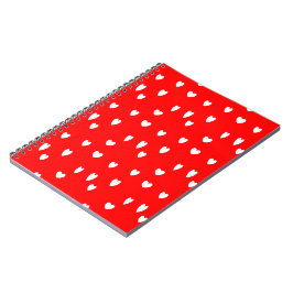 Caderno Espiral Padrão de corações brancos em vermelho
