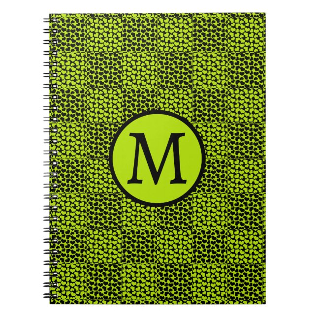 Caderno Espiral Padrão de corações do tabuleiro de xadrez no Verde (Frente)