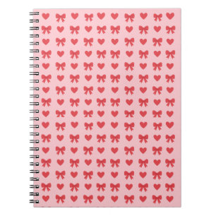 Caderno Espiral Padrão de Corações e Laços Rosa Doce