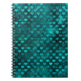 Caderno Espiral Padrão de Corações em Glitter Glam Ombre Verde Águ