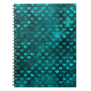 Caderno Espiral Padrão de Corações em Glitter Glam Ombre Verde Águ
