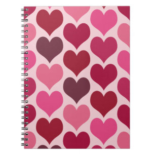 Caderno Espiral Padrão de Corações Rosa e Vermelho