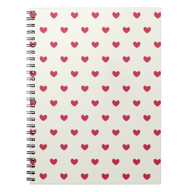 Caderno Espiral Padrão de Corações Vermelho Bonito (Frente)