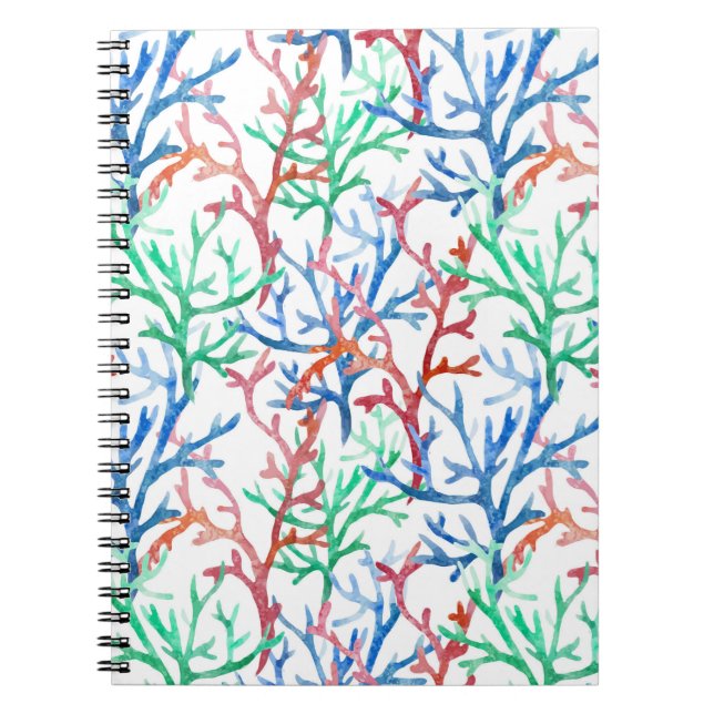 Caderno Espiral Padrão de Coral de Aquarela (Frente)