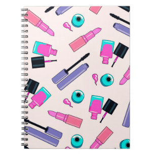 Caderno Espiral Padrão de cosméticos rosa e roxo