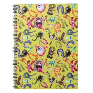 Caderno Espiral Padrão de criança do alfabeto monstro