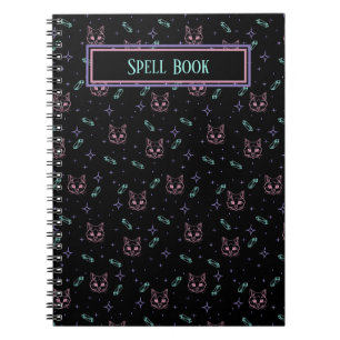 Caderno Espiral Padrão de Cristais e Gatos Testemunha Personalizáv