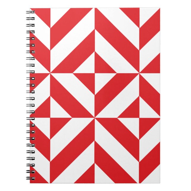 Caderno Espiral Padrão de Cubo de Deco Geométrico Cerery Red (Frente)