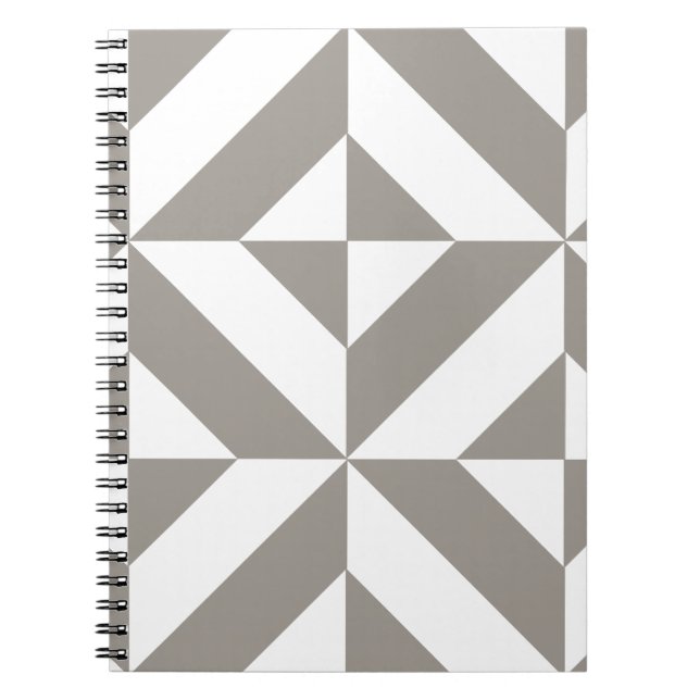 Caderno Espiral Padrão de Cubo Geométrico Deco Cinza Prata (Frente)