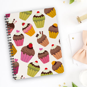 Caderno Espiral Padrão de cupcake, Padrão de Muffin, Chocolate, Co
