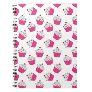 Caderno Espiral Padrão de Cupcake Rosa Brilhante do Deserto Bonito