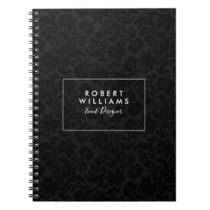 Caderno Espiral Padrão de Damascenos Vintage Preto e Cinza