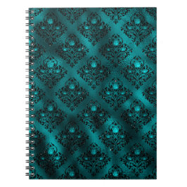 Caderno Espiral Padrão de Damasco com Glitter Glam em Tom de Azul 