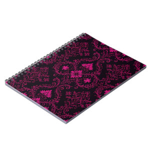 Caderno Espiral Padrão de damasco gótico roxo e preto