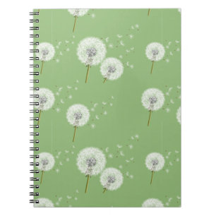 Caderno Espiral Padrão de Dandelion em tela de fundo verde