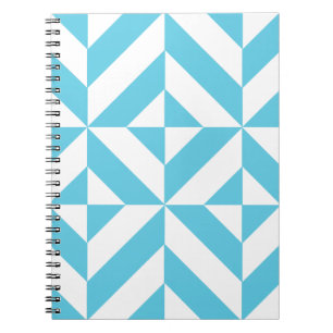 Caderno Espiral Padrão de Deco Geométrico Azul do Oceano
