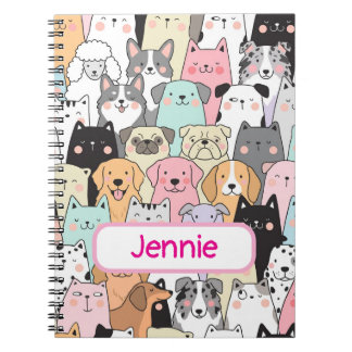 Caderno Espiral Padrão de desenho animado de cachorro fofo persona