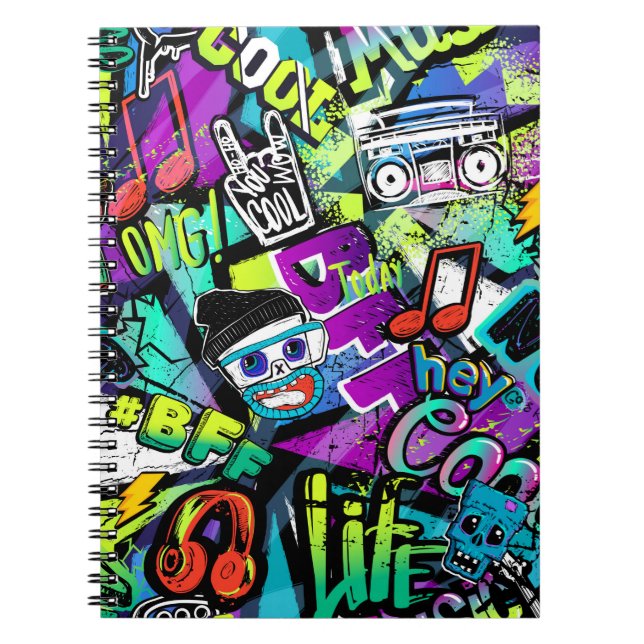 Caderno Espiral padrão de desenho animado uniforme de abstrato. Re (Frente)