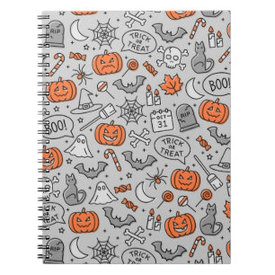 Caderno Espiral Padrão de Desenho de Halloween de Crianças Fofas