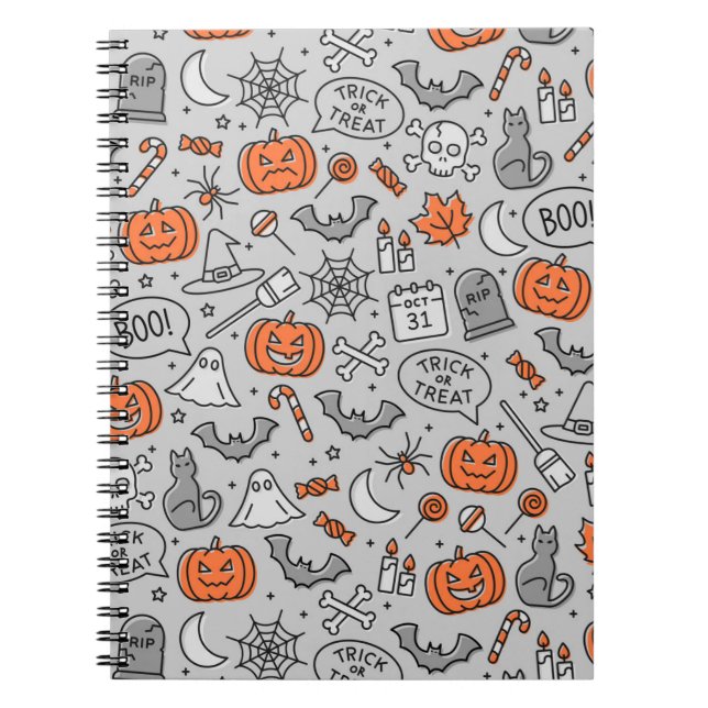 Caderno Espiral Padrão de Desenho de Halloween para Crianças Fofas (Frente)