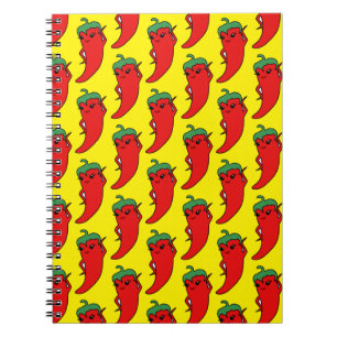 Caderno Espiral Padrão de Desenho de Pimenta Kawaii