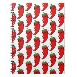 Caderno Espiral Padrão de Desenho de Pimenta Kawaii