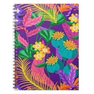 Caderno Espiral Padrão de design floral exótico colorido