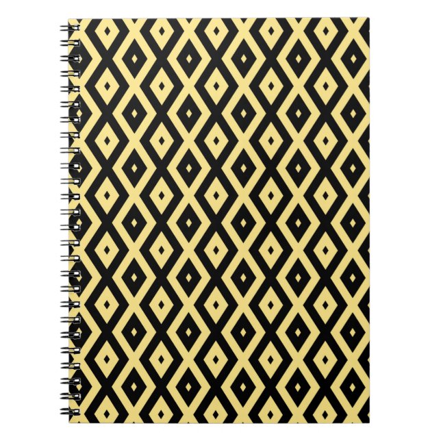 Caderno Espiral Padrão de diamante amarelo-limão e preto (Frente)