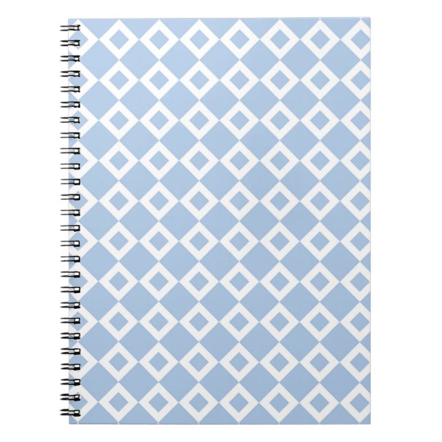 Caderno Espiral Padrão de Diamante Azul e Branco (Frente)