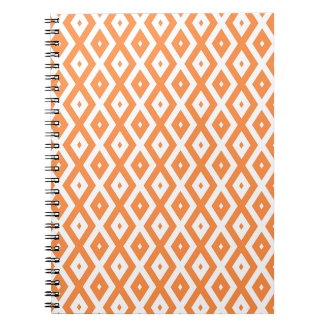 Caderno Espiral Padrão de diamante branco e laranja (Frente)