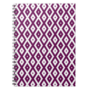 Caderno Espiral Padrão de diamante branco e roxo de ameixa