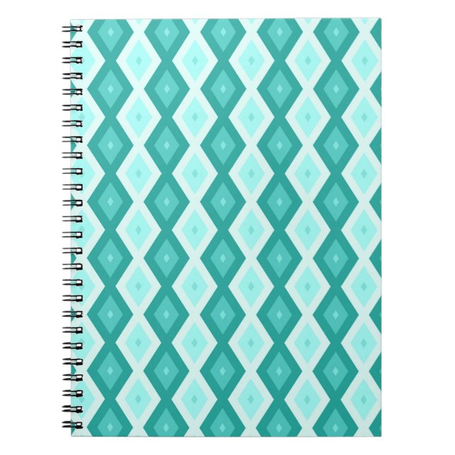 Caderno Espiral Padrão de diamante de turquesa (Frente)