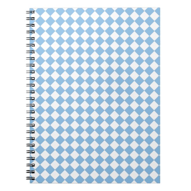 Caderno Espiral Padrão de Diamante do Verificador Azul e Branco (Frente)