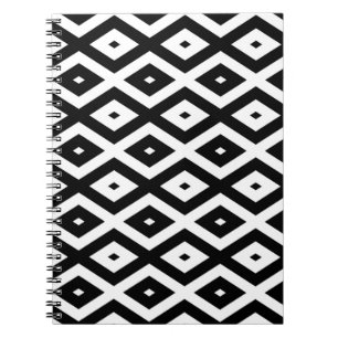 Caderno Espiral Padrão de diamante preto e branco