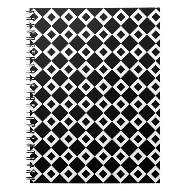 Caderno Espiral Padrão de diamante preto e branco (Frente)